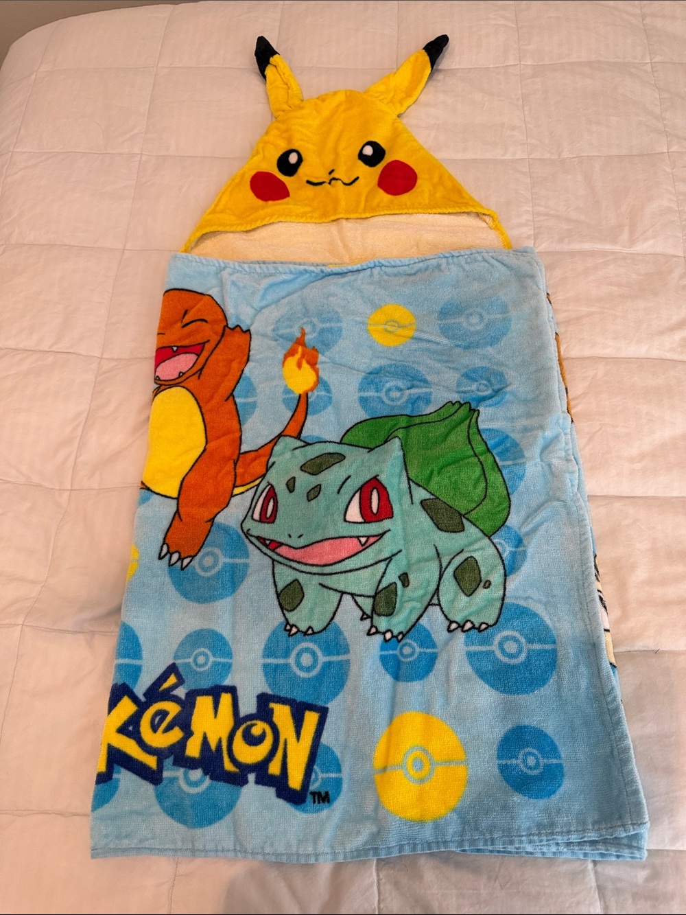 Pokémon Kids Yellow Pikachu Hooded Swim/Bath towel with Blue Character Print